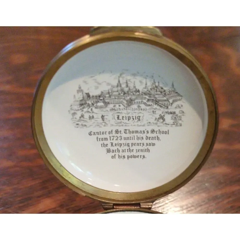 Bilston Battersea Enameled Copper Halcyon Days Trinket Box Johann S. Bach  #381